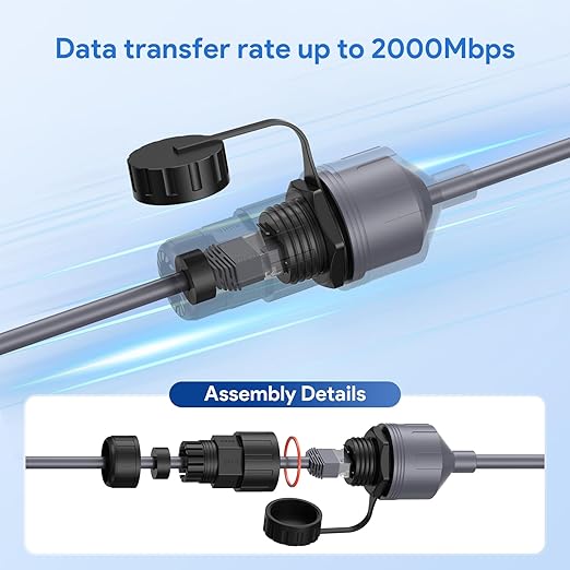 QUIDDITY Starlink Ethernet Adapter, Compatible with Starlink V3/Mini Dishy IP68 Water-Resistant Starlink Extension Cable to RJ45 Female Connectors Coupler for SPX V3 Dish(2 Pack)