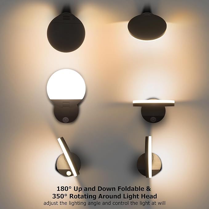 Motion Sensor Outdoor Wall Light 18W 1980LM Black Round LED Porch Lights IP65 Waterproof Wall Sconce Lighting 350°Rotating 180° Foldable Exterior Patio Wall Light Fixture for House