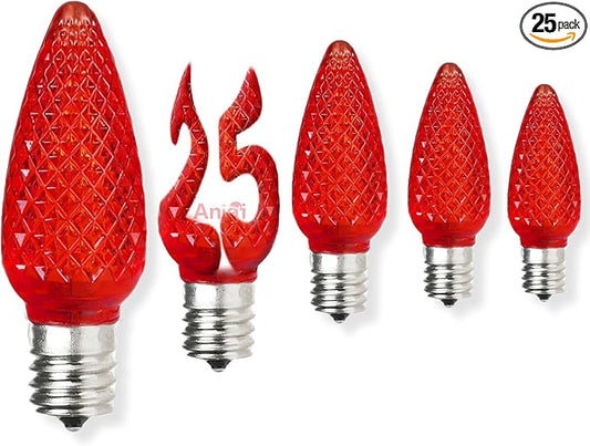 25PCS C9 LED Christmas Light Bulbs - C9 led Bulbs with E17 Base Sockets Replacement Bulbs for Outdoor String Lights - Commercial Grade Red