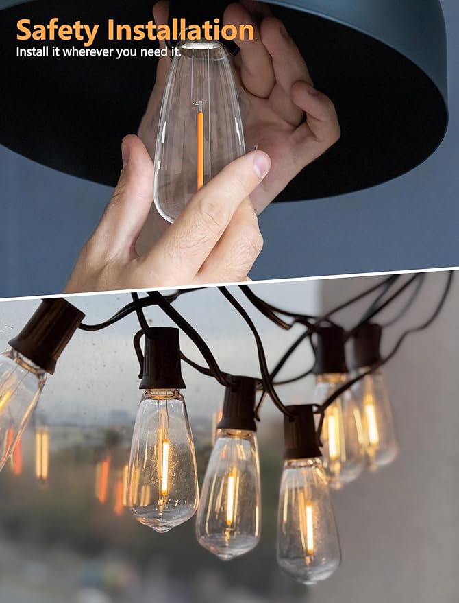 ST40 LED Edison Replacement Bulbs 10 Clear Light Bulbs 0.6 Watt LED String Light Bulbs, Outdoor String Lights Replacement Bulbs, Patio Lights Shatterproof Bulb C9/E17 Intermediate Base