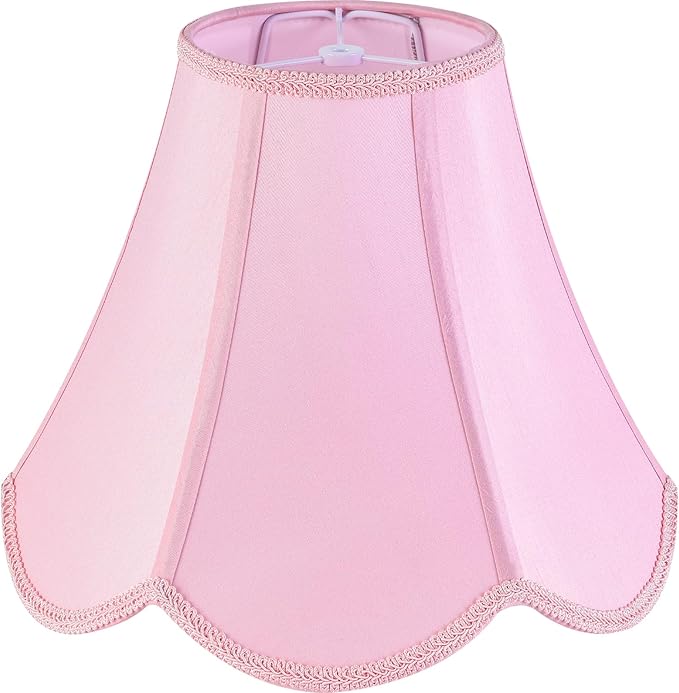 GO&SO Pink Lamp Shade Medium Scalloped Lamp Shade,6"Top x 13"Bottom x 10.6"Vertical Height (Spider),Edge Petal Braid Bell Shades for Table Lamps&Floor&Bedside Lamp,Modern Lampshade-Easy Assembly