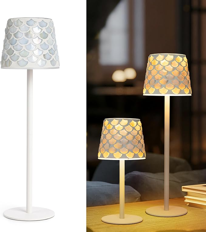 AELS Mosaic Touch Cordless Lamp, 5200mAh Rechargeable Portable LED Desk Lamp, 3 Color Stepless Dimming Battery Powered Lamp, Wireless Table Light for Wedding Dinner Patio Garden Cafe Bedroom, White