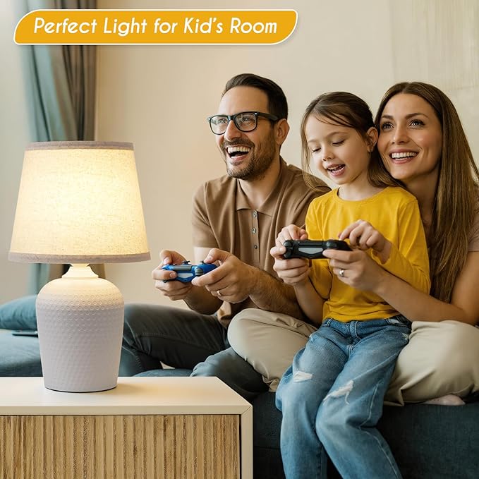 Sucolite 16'' Table Lamps Set of 2, Bedside Nightstand Lamps for Bedroom Kid’s Room, Cute Desk Lamps with Studded Texture Base for Reading Nursery Living Room Office,Beige & White