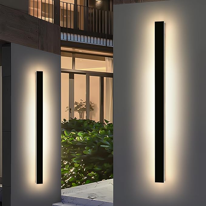 Mikeru 71" 2Pack Outdoor Wall Sconce 3000K Warm White - IP65 Waterproof Black Exterior Light, Hardwired Wall Mounted Fixture for Porch, Patio & Entryway | Non-Dimmable Weatherproof Design