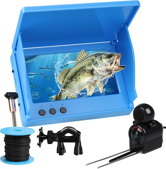 Underwater Fishing Camera 4.3 Inch,4K HD IPS Monitor Fish Finder 220° Wide Angle IP68 Waterproof Infrared Night Vision with 98ft Cable,5000mAh Fishing Camera Gift for Men,Ice Lake Boat River Fishing