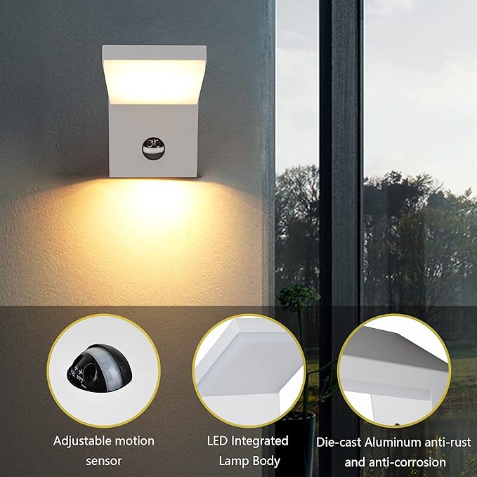 Lustrlach Motion Sensor Outdoor Light Fixtures Wall Mount,Exterior Wall Sconce, Porch Light, Garage Lights, Waterproof Motion Lights for Outside,Garden, Front Door