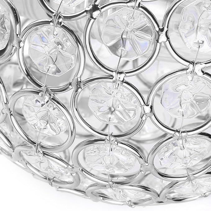 Round Modern Crystal Wall Light Chrome Finish Bedroom Wall Sconce Lighting Fixture with Plug and Cord Switch, E26 Socket