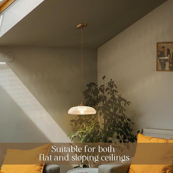 Hanging Lights, 11.8 Inch Glass Shade Kitchen Island Light Fixtures Braided Adjustable Light Cord Pendant Lights Vintage Hanging Pendant Light for Kitchen and Bedroom