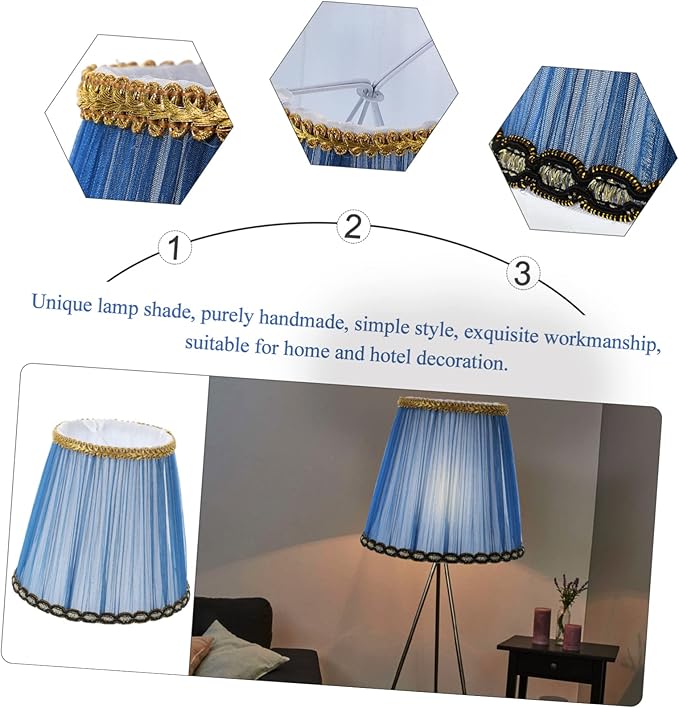VOSAREA Small Pleated Lamp Shades Set of 2 - Vintage Blue Fabric Lampshades for Table or Wall Lamps - Clip On Design for Easy Installation for Home Decor