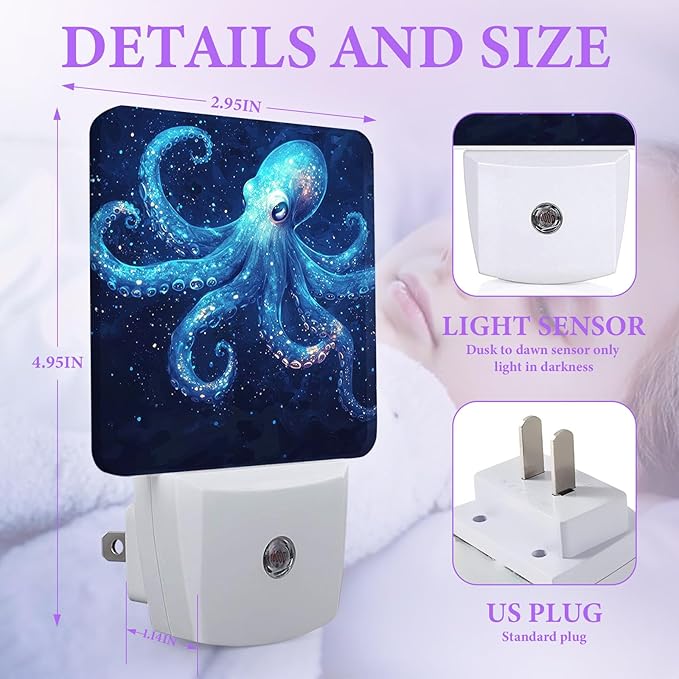 Blue Octopus Night Light,Sea Animals Night Lights Plug into Wall,Led Lamp for Stairway/Hallway/Bedroom 0.5W Nightlight Sleep Friendly