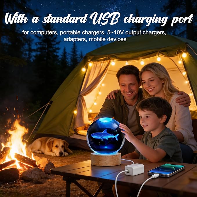 Shark Night Light, 3D Crystal Ball Lamp with 16 LED Color Changing & Remote, 3.15 Inch Unique Desk Decor, Gift for Women Men Kids, Birthday Christmas Home Room Decoration, Shark Lamp