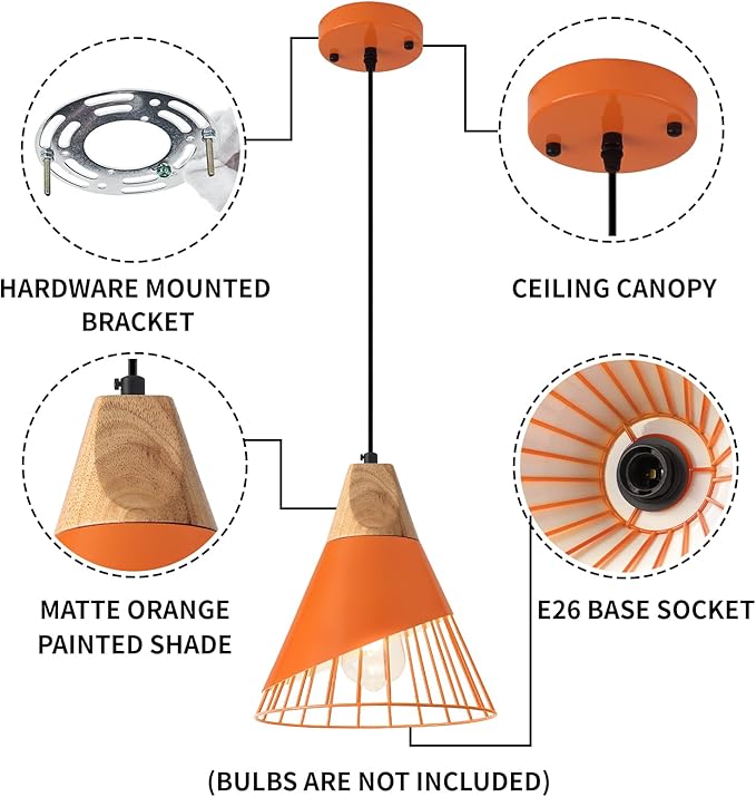 Farmhouse Pendant Light,11.8inches 2 Packs Orange Pendant Light, Kitchen Pendant Lights, Pendant Lights Kitchen Island for Living Room, Bedroom, Dinning Room
