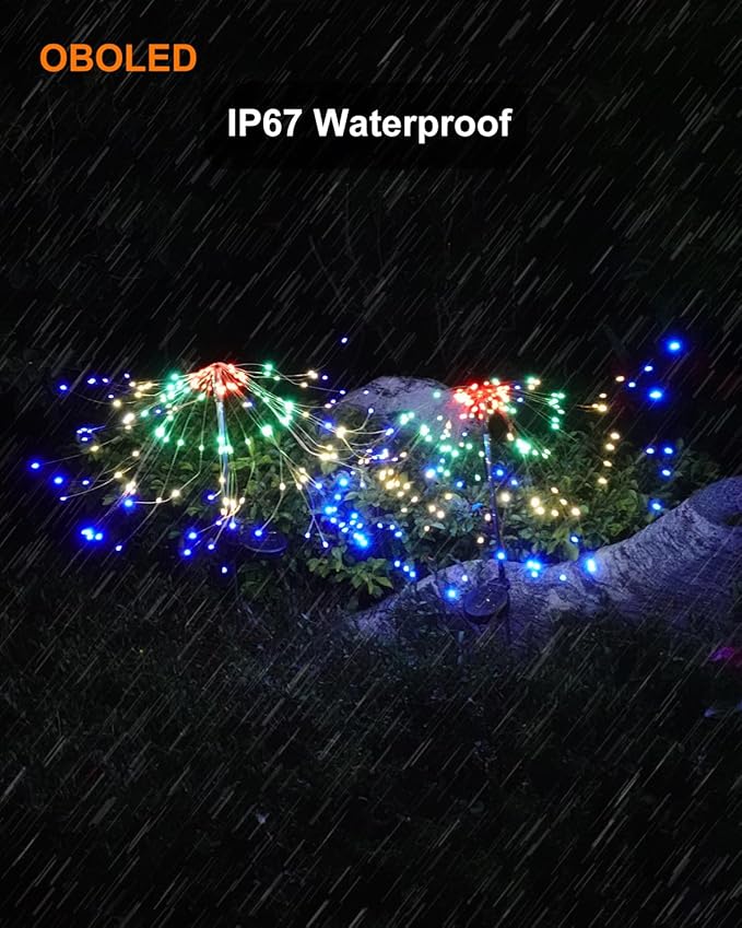 Solar Firework Lights Outdoor Waterproof 2Pcs 200 LED with 8 Modes DIY Stake Landscape Light for Outside Garden Yard Pathway Party Decor Christmas Decoration Solar Starburst Lights Colorful