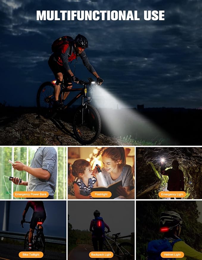 Bike Lights, 1200 Lumen USB Rechargeable LED Bike Light Set, Super Bright Bicycle Lights Front & Back Tail Light, Aluminum Alloy Cycling Bike Flashlight Torch, 5 Light Modes, IPX5 Waterproof