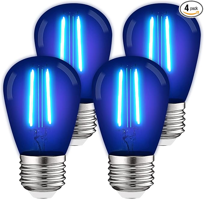 LUXRITE S14 Edison LED Blue Light Bulb, 0.5W, Colored LED Bulbs for Outdoor String Lights, UL Listed, E26 Base, Indoor Outdoor, Decoration, Party, Holiday, String Light Replacement Bulbs (4 Pack)