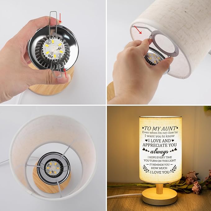 Gifts for Aunt from Niece, Aunt Mothers Day Birthday Gifts Fabric Lamp, Birthday Retirement Gifts for Aunt Table Lamp with Wooden Stand Unique Auntie Gifts