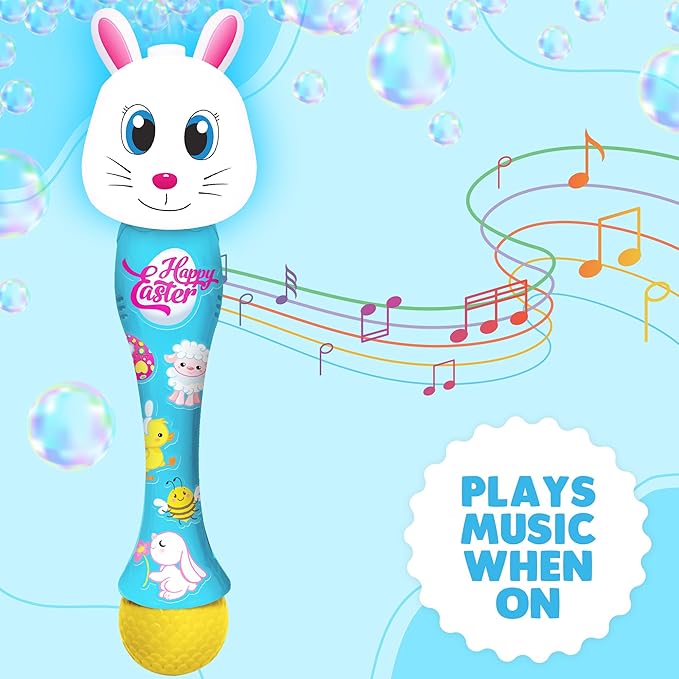 ArtCreativity Easter Bunny Bubble Wand, Easter Basket Stuffers for Toddler, 14" Light Up Automatic Bubble Maker with LED & Music, Bubbles for Kids 3+