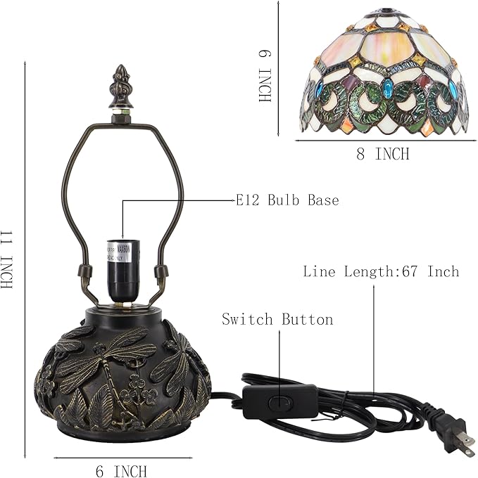 Small Tiffany Mushroom Table Lamp,Mini Memory Sympathy Antique lamp 8X11 Inch (Seven Color Baroque)