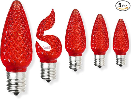 5PCS C9 LED Christmas Light Bulbs - C9 led Bulbs with E17 Base Sockets Replacement Bulbs for Outdoor String Lights - Commercial Grade Red