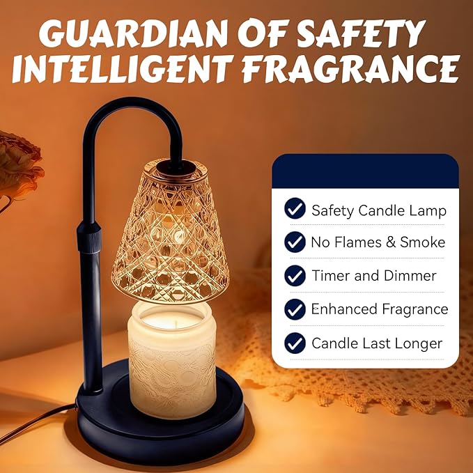 Candle Warmer Lamp with Timer Dimmable, Height Adjustable Wax Melt Warmer for Jar Candles - Includes 2 Bulbs, Birthday Gifts for Women Mom, Housewarming Gifts New Home Decor (Blue)