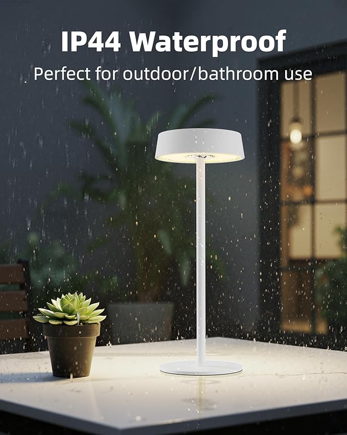 Cordless Lamp, Outdoor Waterproof, Dimmable Touch Control 3 Color Temperature, Battery Operated Portable, RGB, LED Memory Function, Rechargeable Table Lamp, Patio Dinning Restaurant Kitchen 2P White