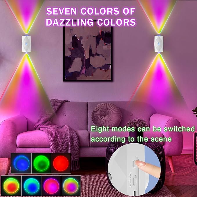LED Wall Mounted Lights Battery Operated Wall Lamp 2 Pcs with Motion Sensor 1500mAh Rechargeable Wall Lights, Up/Down Lighting Design, Cordless Light for Bedroom Living Room Hallway Decor (white)