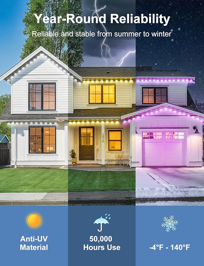 Nexillumi 400ft Permanent Outdoor Lights for House, 2025 New Smart RGB Christmas Lights Outdoor with APP Remote Control, IP67 Waterproof Eternity Eaves Lighting for Christmas Decorations