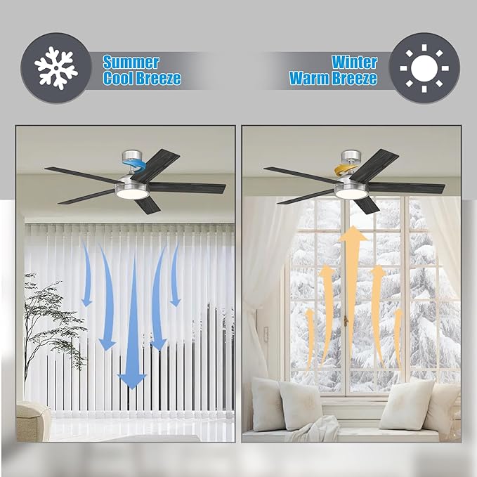 54 Inch Ceiling Fan with Light and Remote, Dimmable Modern Farmhouse Ceiling Fan for Living Room, Dining Room, 3 Speed, Reversible Motor, Brushed Nickel