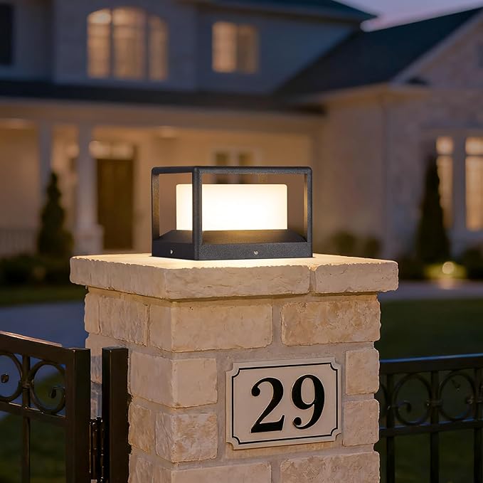 Outdoor Post Lights Hard Wired, Modern 9.1" Column Lights AC100-240V, Waterproof Pillar Lamp 3000K LED Landscape Lighting Fixture Fence Deck Cap Light for Outside Patio Garden Yard Illumination