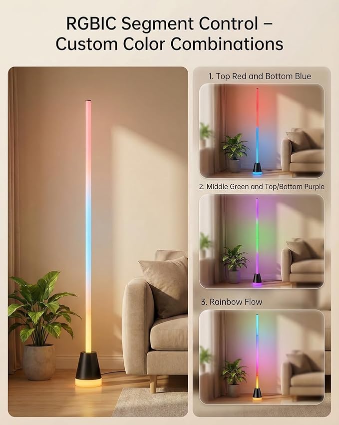 Name 56" RGBIC Floor Lamp, Bendable LED Corner Lamp with Music Sync, Memory Function Smart Standing Lamp for Living Room Bedroom, APP Remote Control Ambient Lighting