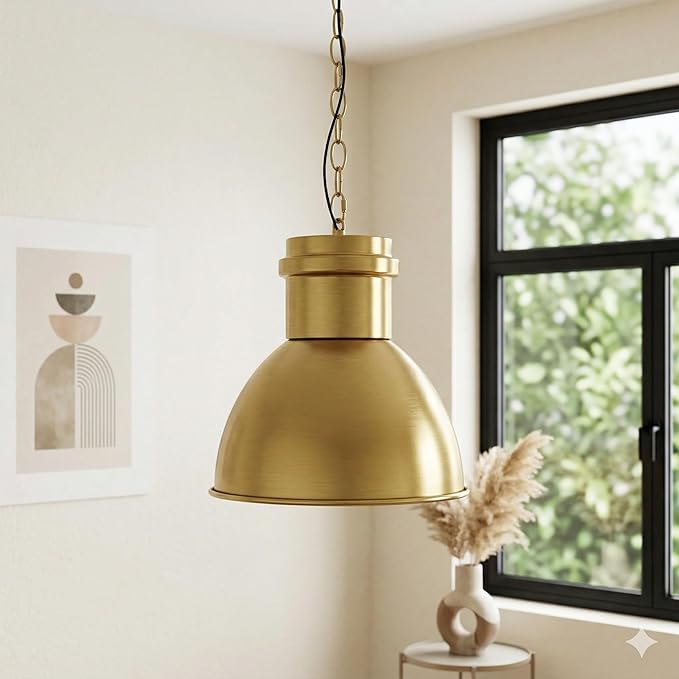 BoostArea Gold Pendant Lights Kitchen Island, 10.6" Large Metal Shade and 70.9'' Adjustable Height, Modern Pendant Lighting Fixtures,Farmhouse Hanging Pendant Light for Kitchen Island/Bar,No E26 Bulb