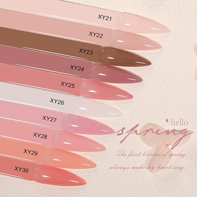 Jelly Pink Gel Nail Polish Set, 10 Colors Spring Summer Nude Kit Milky White Natural Gel, Soak Off LED DIY Art Salon Manicure Gifts for Girls.