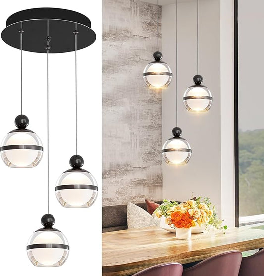 Black Pendant Lights 3 Light Globe Cluster Hanging Pendant Light Fixtures Modern LED Pendant Lights Kitchen Island for Dining Room Living Room Bedroom