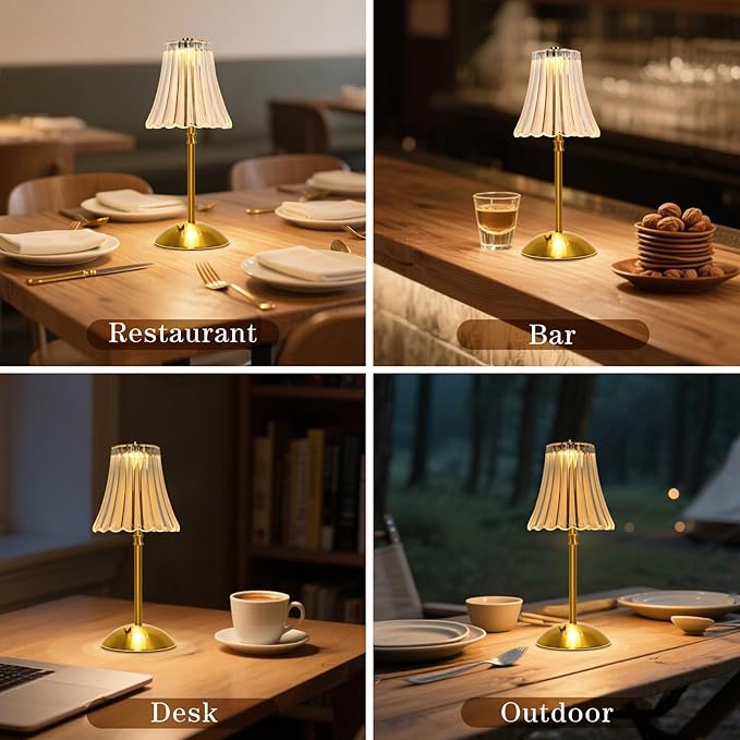 2 Pack Touch Cordless Table Lamp Rechargeable, 3600mAh Battery Operated Small Crystal Lamp, 3 Color Dimmable Vintage Gold Table Light for Bedroom/Kitchen/Gift for Home Décor (Art Decor)