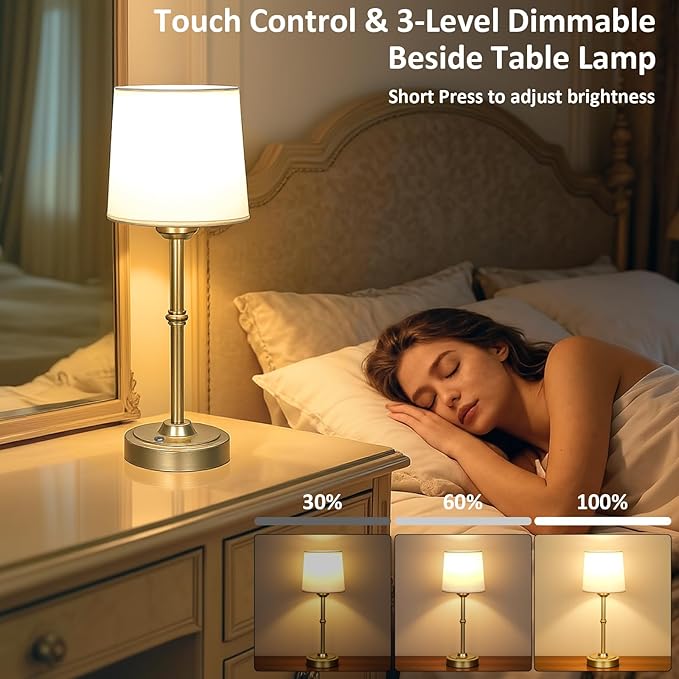 Cordless Table Lamp Rechargeable, Portable Battery Operated Light for Bedroom Living Room, 6000mAh Fabric Shade Desk Lamp 3000K Eye-Caring Home Decor for Dining Balcony Patio Counter Nightstand Hotel