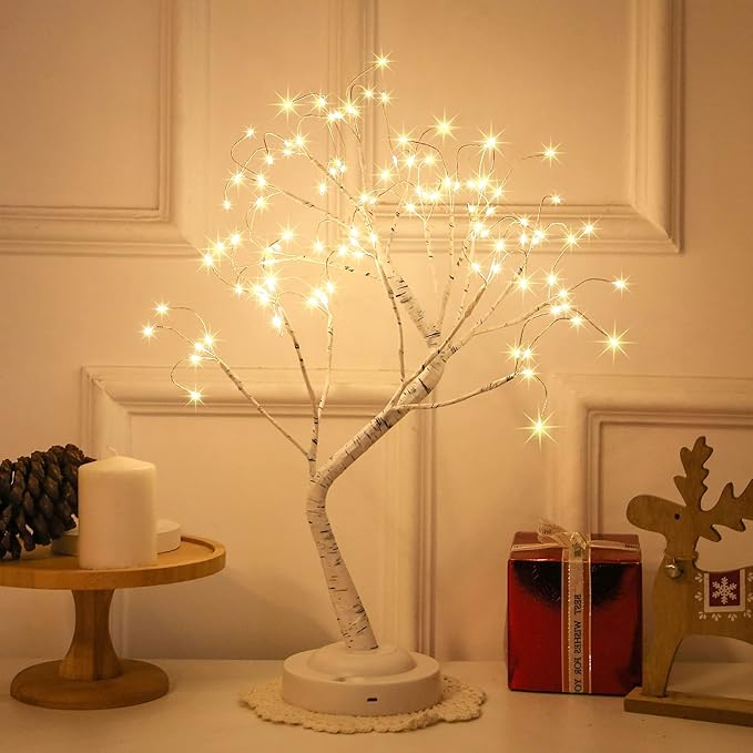 108 LED Birch Tree Lights 20 Inches Artificial Tabletop Fairy Tree Lamp Eight Lighting Modes USB or Battery Operated with Timer Decor for Bedroom Living Room Wedding Christmas Easter (Warm White)