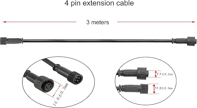 Pack of 5, FVTLED 3m 9.84ft 4Pin Extension Cable Wire with Male and Female Connectors at Both Ends Only for FVTLED RGB Multi-Color LED Deck Light