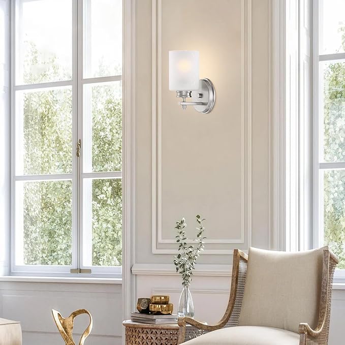 Kira Home Phoebe 8" Modern Wall Sconce/Vanity Light + Frosted Seeded Glass Shade, Brushed Nickel Finish