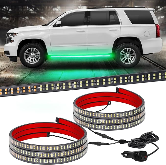 XRIDONSEN 2PCS 60 inch Green Running Board Lights Strip 720 LED Emergency Strobe Lights Flashing Warning Safety Caution Side Lights w/Waterproof Tube for Trucks Construction Vehicles SUV Jeep Car