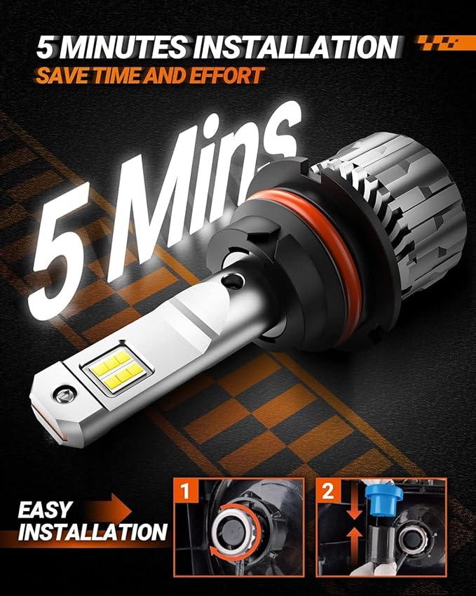 SEALIGHT 9004 Bulbs 38000LM Brighter, 6500K Xeon White S6 9004 Fog bulbs, 60000+ Ultra-long Life HB1 Dual Bulbs with Fan, 5 Min Plug-N-Play, Marker Light Assemblies, Pack of 2