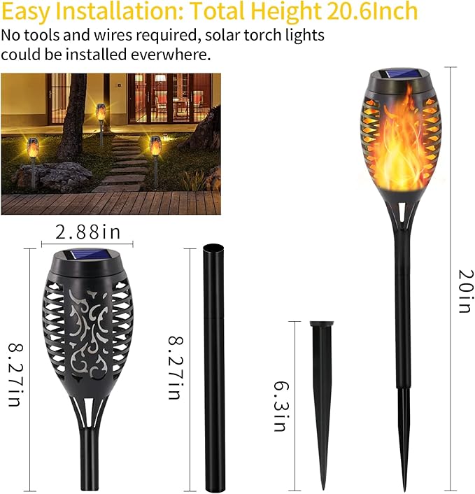 EOYIZW Solar Outdoor Lights, Solar Tiki Torches with Flickering Flame for Outdoor Decor, Waterproof Outdoor Lights Solar Powered, 12 LED Mini Torch Light Decorative for Garden Yard Patio