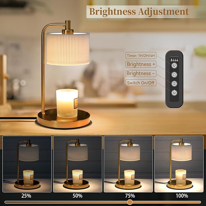 Candle Warmer Lamp with Timer, Dimmable Candle Wax Warmer Electric Candle Lamp for Scented Candles with Bulbs, Christmas Gifts House Warming Gifts Home Decor (Gold)