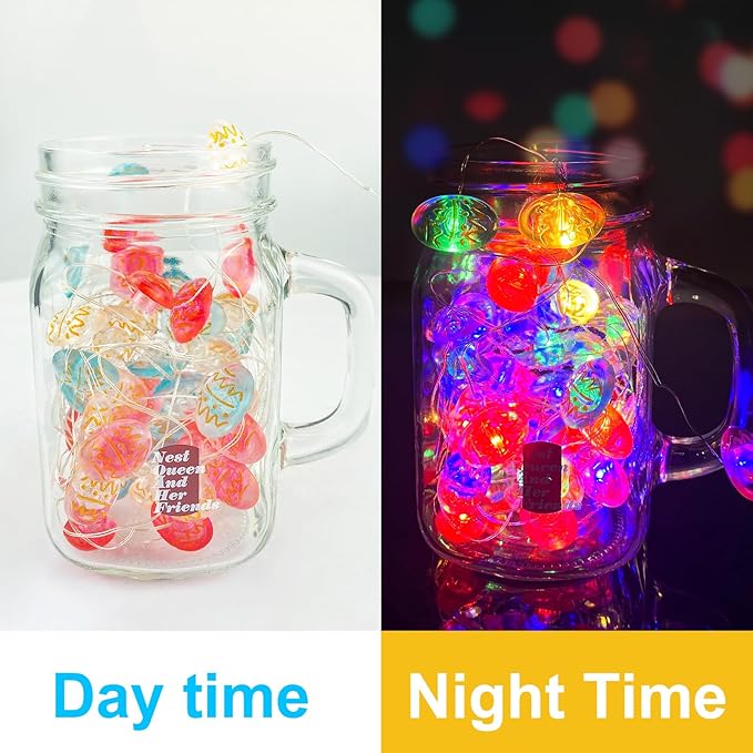 ZGWJ Easter String Lights Outdoor, 1 Pack Easter Eggs Lights Battery Operated 16ft 50LED Waterproof Decorations Indoor Home Bedroom Spring Party Decor