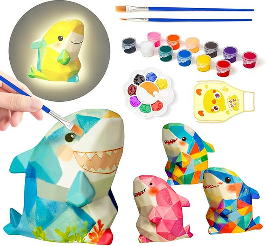 Paint Your Own Shark Lamp Kit, Arts and Crafts for Kids Ages 8-12, DIY Shark Night Light Girls Gifts, Art Supplies Painting Craft Kits for Kids, Gifts for Kids Birthday Ages 3 4 5 6 7 8 9 10 11 12+