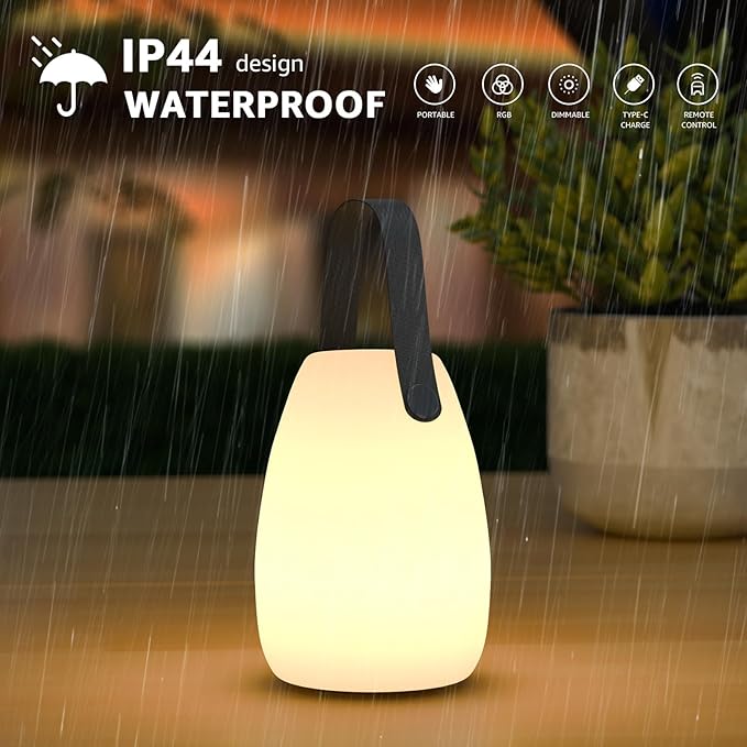 uuffoo Rechargeable Portable Table Lamp, Cordless RGB Lantern with Remote, Decorative LED Night Light, IP44 Waterproof Indoor Outdoor Lamp for Bedroom Patio Garden Wedding Party