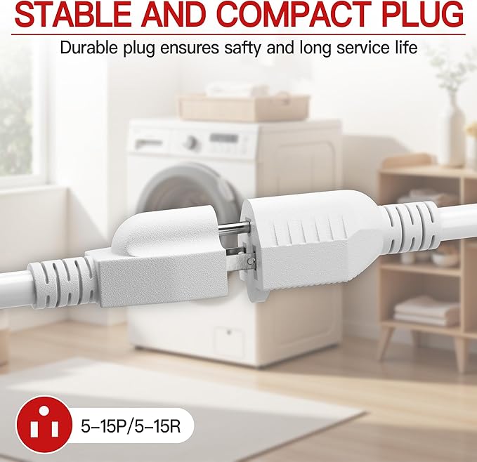 16/3 Short Extension Cord 10 FT, White Extension Cord Flexible & Durable, Indoor 3 Prong Power Cable, Suitable for Home and Office, 13 Amp 1625 Watt 125VAC 16AWG, ETL Listed