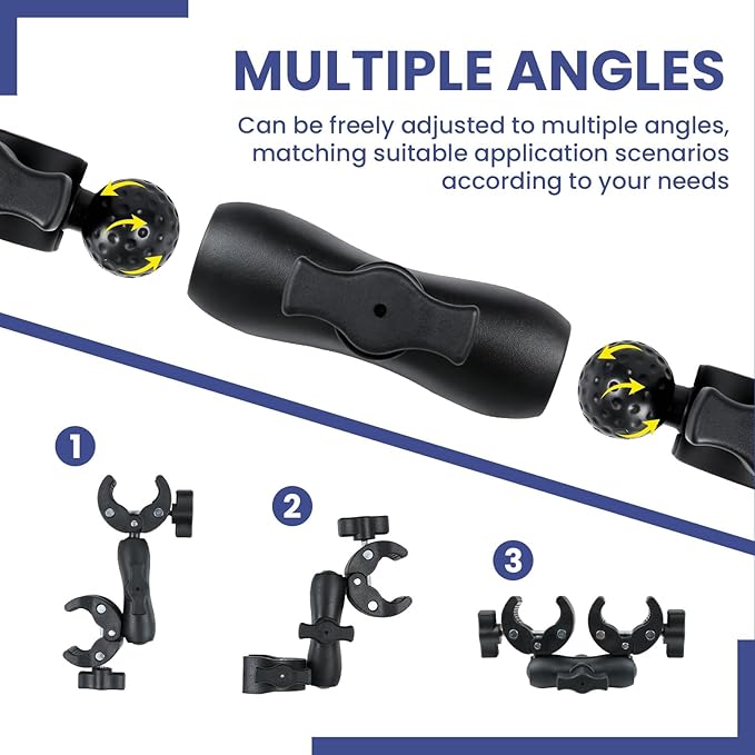 Double Ball Head Camera Clamp - Adjustable Mounting Bracket with Pliers-Style Grips for Photo Studio Equipment, Light Stands, Reflectors, Monitors, and Golf Cart Crossbars（6-9inch）