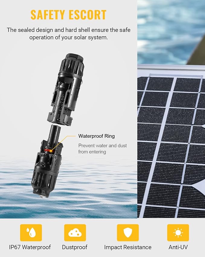 BougeRV 44PCS Solar Connector with Spanners IP67 Waterproof Solar Panel Cable Connectors Male/Female 22Pairs(10AWG)
