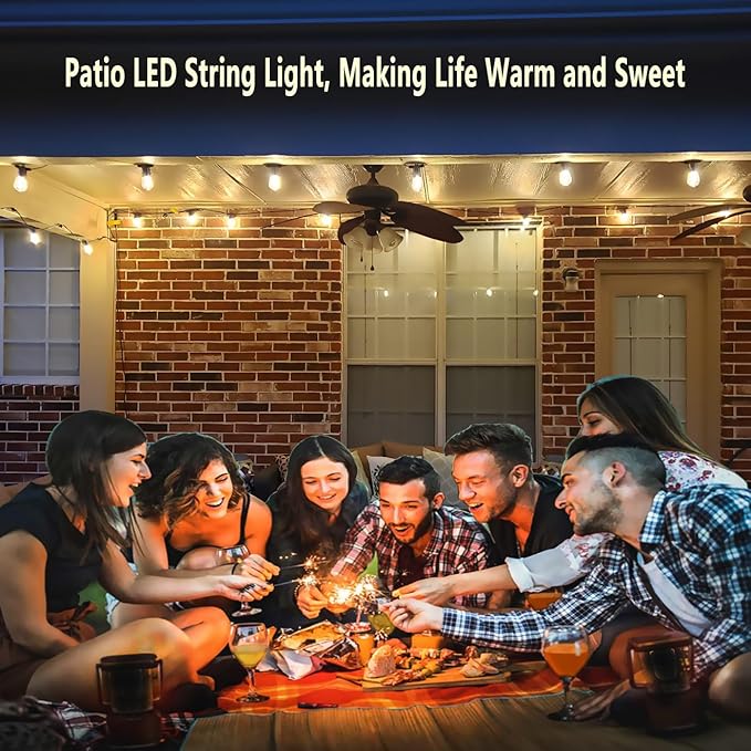 LED Outdoor String Lights, Shatterproof Waterproof 27Ft (Maximum 918Ft) Hanging Warm 2700K S14 Edison Bulbs Lighting for Patio Yard Porch Bistro Garden (27FT)