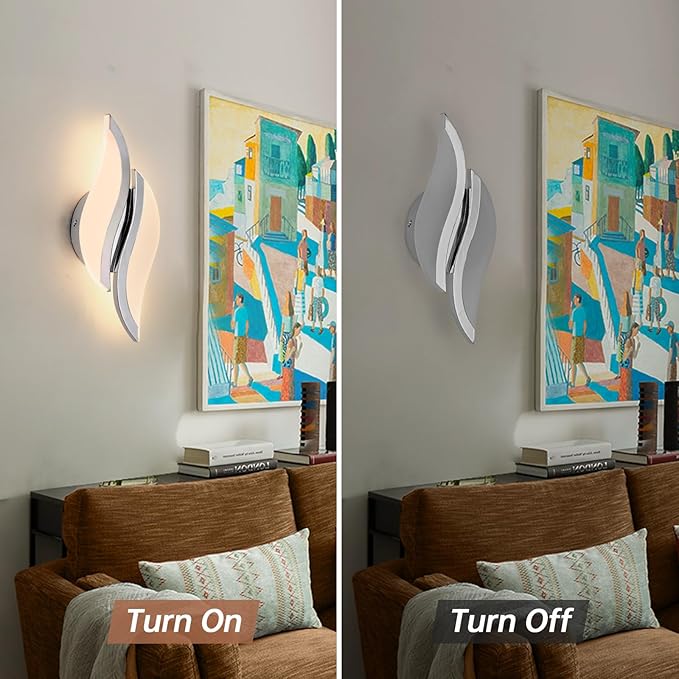 CANEOE Modern LED Wall Sconce 3000K Warm White Indoor Wall Light Fixtures Acrylic Wall Sconce Lighting for Living Room Bedroom Bedside Bathroom Hallway Stairway Wall Lamp (Chrome, 1 Pack, 3000K)
